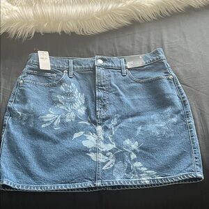 Express Denim Mini Skirt with White Floral Design